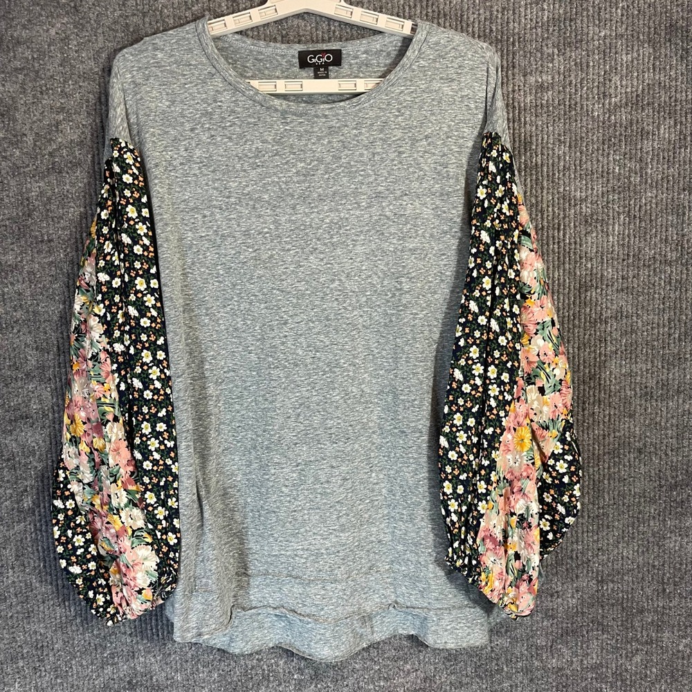 Gigio‎ USA Floral Puff Sleeve Top Womens M Grey Boho Cottagecore Whimsigoth